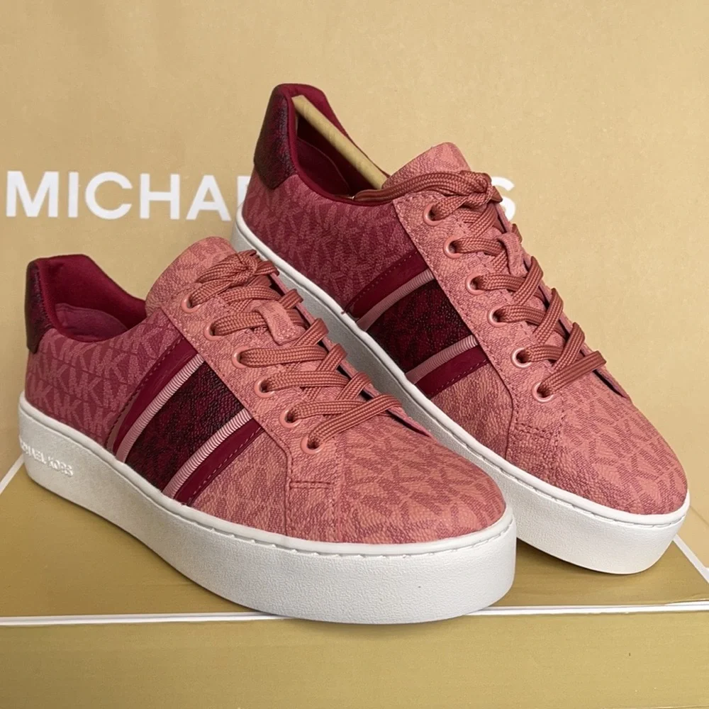 Michael Kors Poppy Stripe Lace Up MK Signature SM 49F1POFS2B Berry Multi WMNS